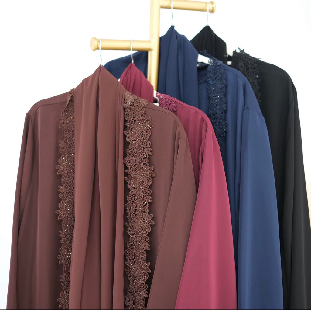 Layali Luxe Lace 3-Piece Abaya Set