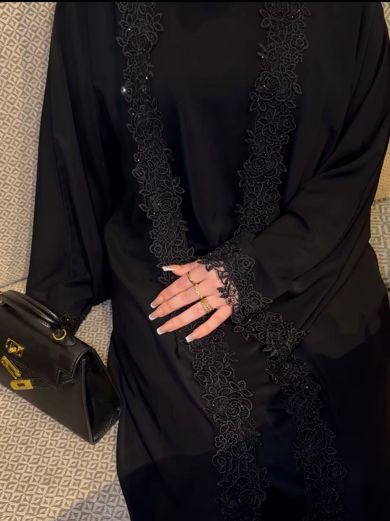 Layali Luxe Lace 3-Piece Abaya Set