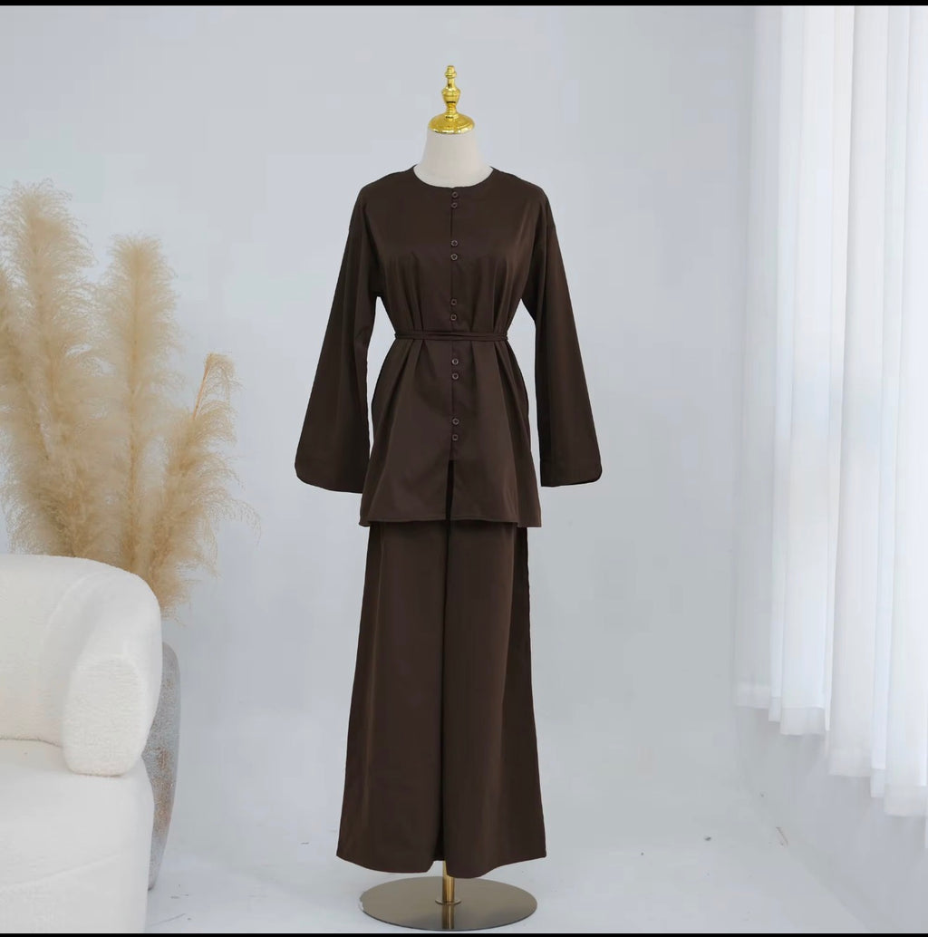 Layali Premium Button Top & Wide Leg Pants Set