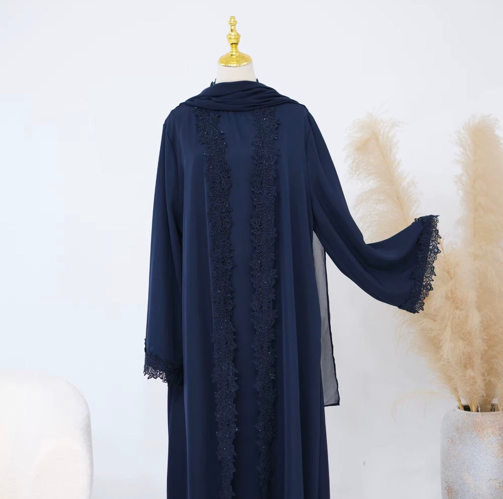Layali Luxe Lace 3-Piece Abaya Set