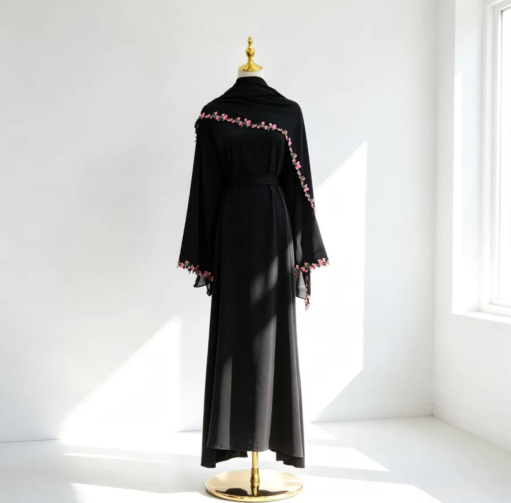 Layali Floral Elegance Abaya with Matching Hijab