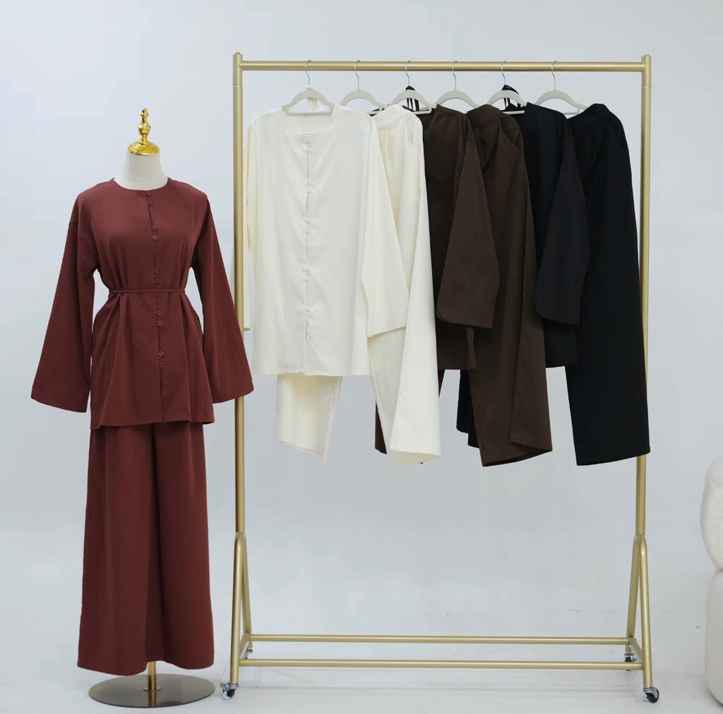 Layali Premium Button Top & Wide Leg Pants Set