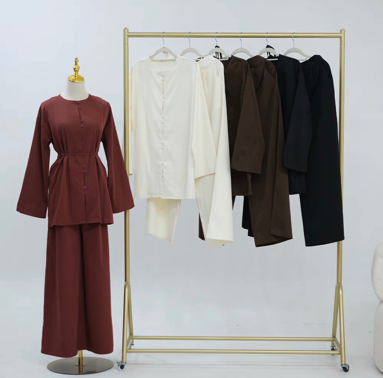 Layali Premium Button Top & Wide Leg Pants Set