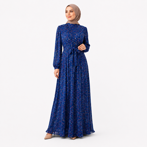 Blue Floral Modest Maxi Dress