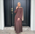 Elegant Modest Maxi Dress with Adjustable Back Tie – Long Sleeve Muslim Dress