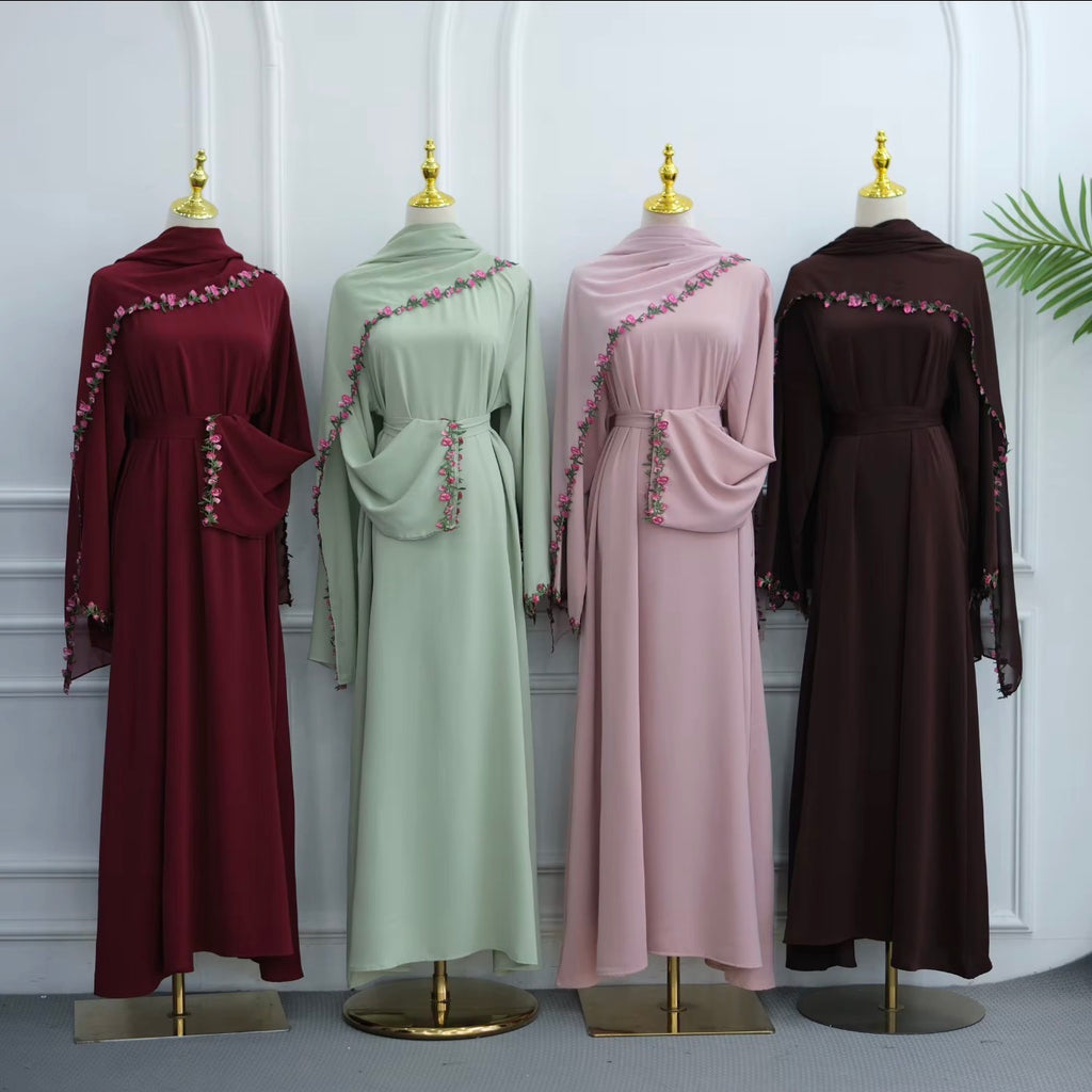 Layali Floral Elegance Abaya with Matching Hijab