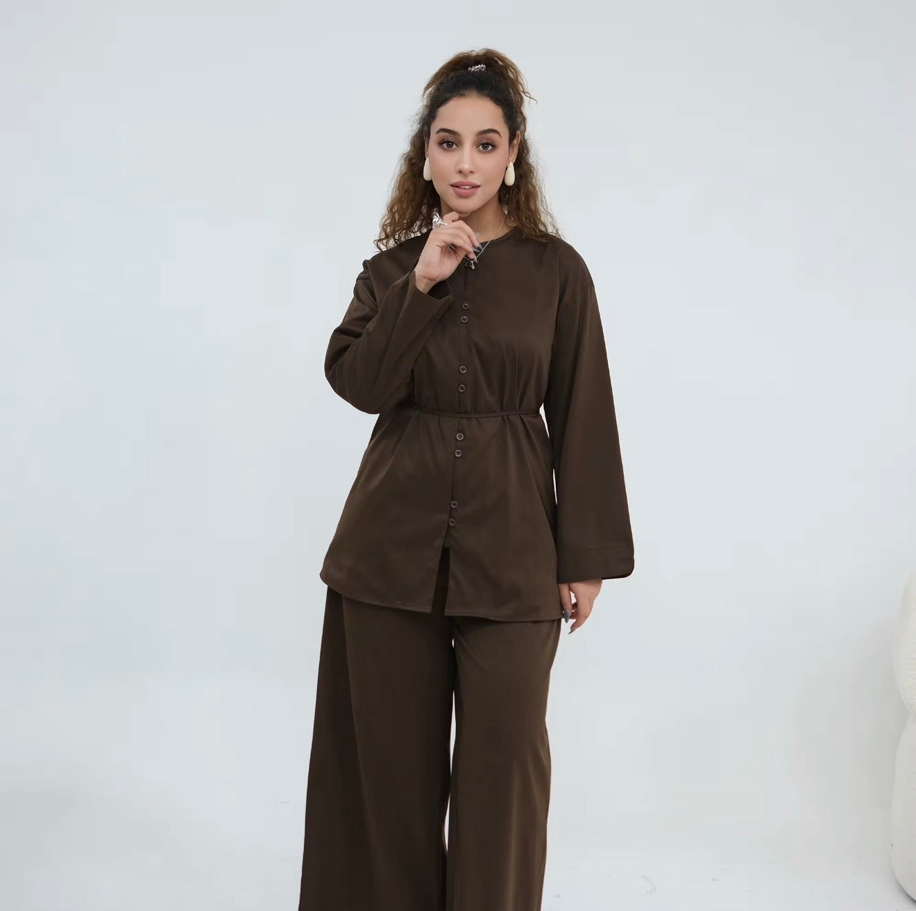 Layali Premium Button Top & Wide Leg Pants Set