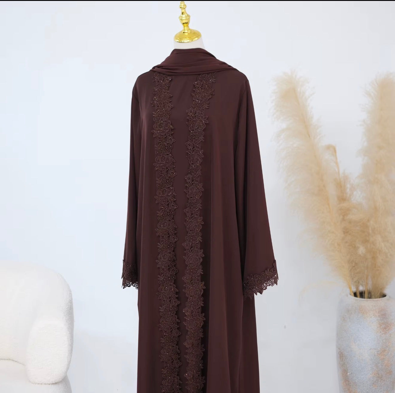 Layali Luxe Lace 3-Piece Abaya Set