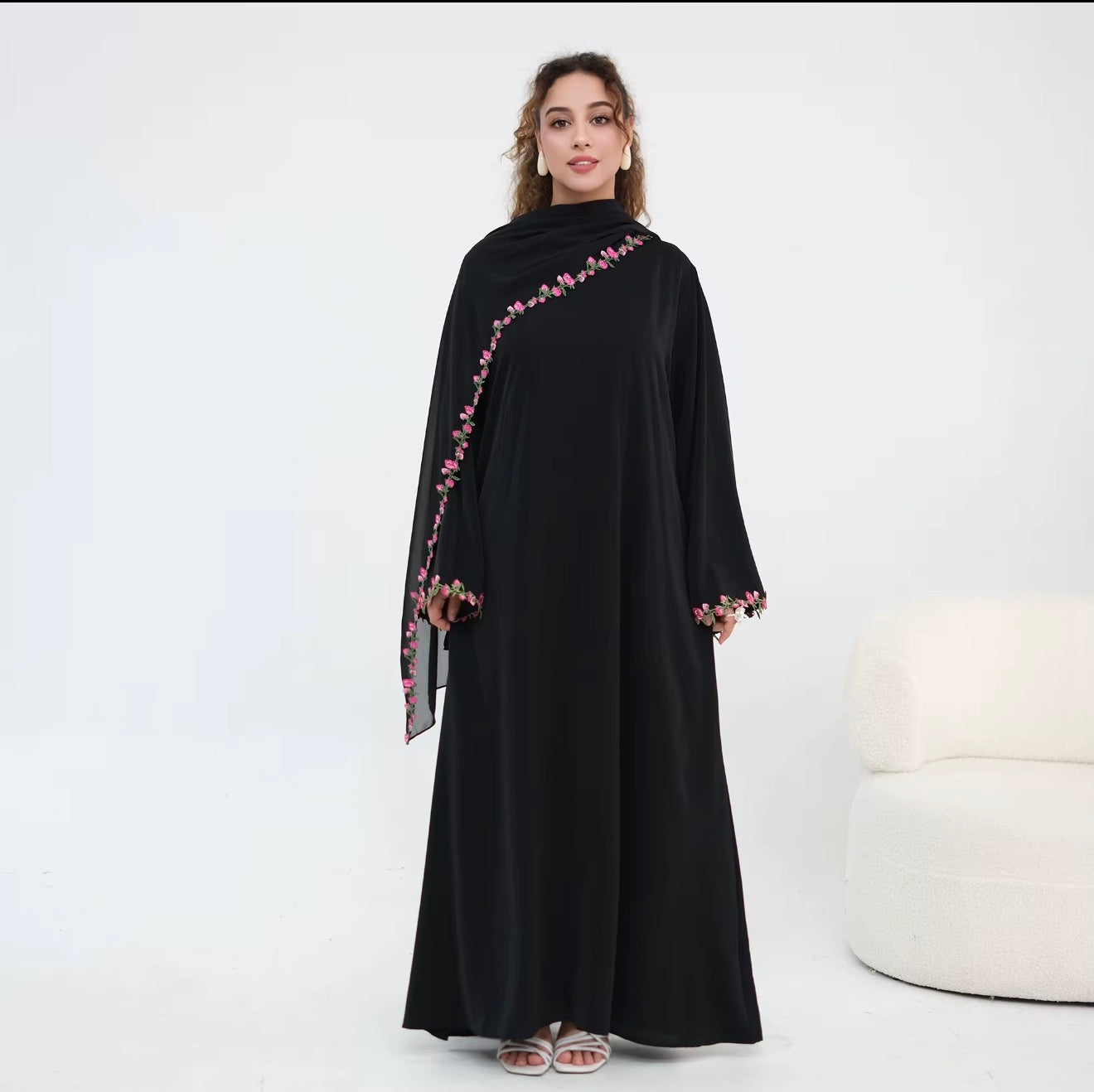 Layali Floral Elegance Abaya with Matching Hijab