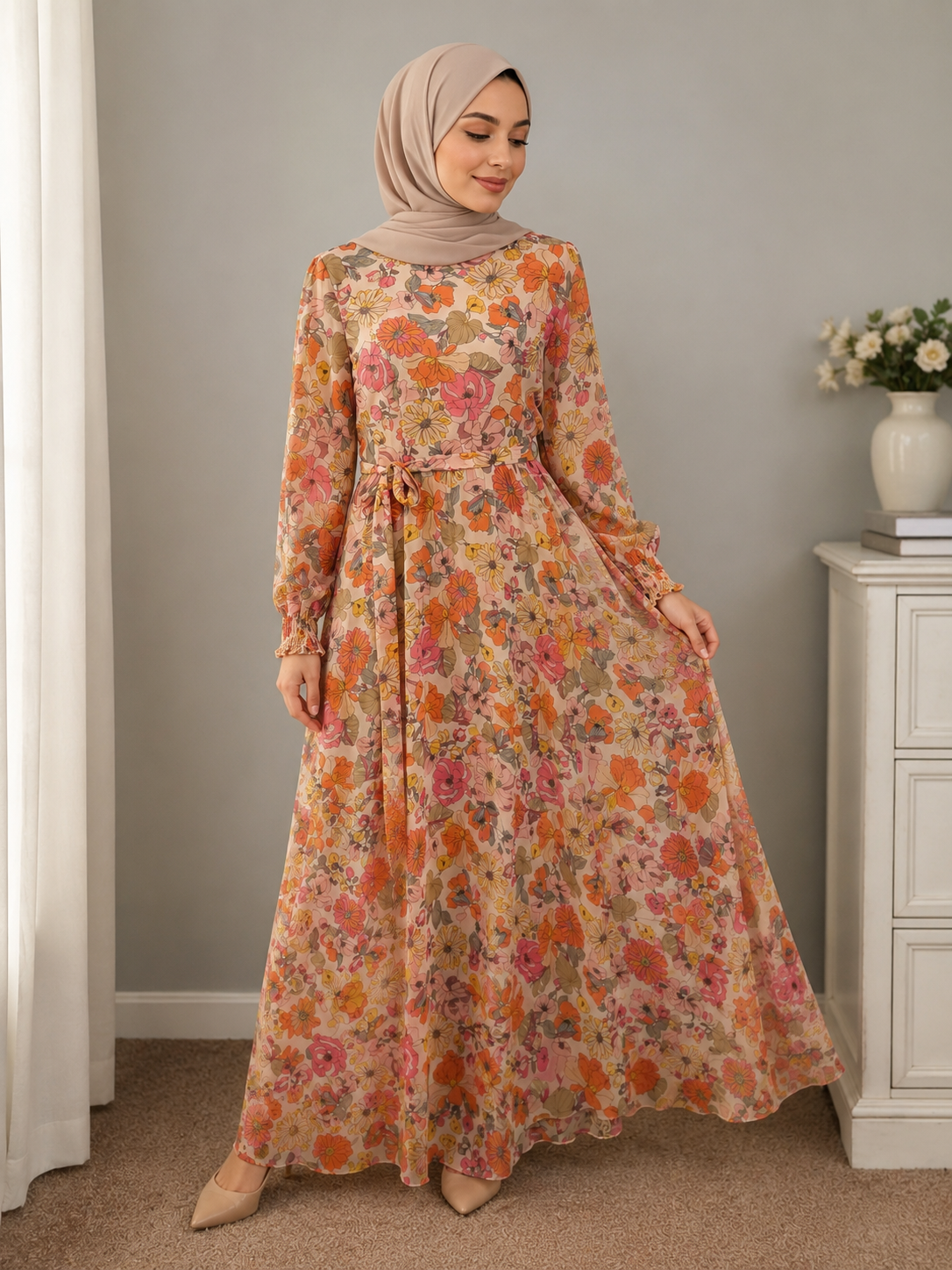 Pink Floral Modest Maxi Dress