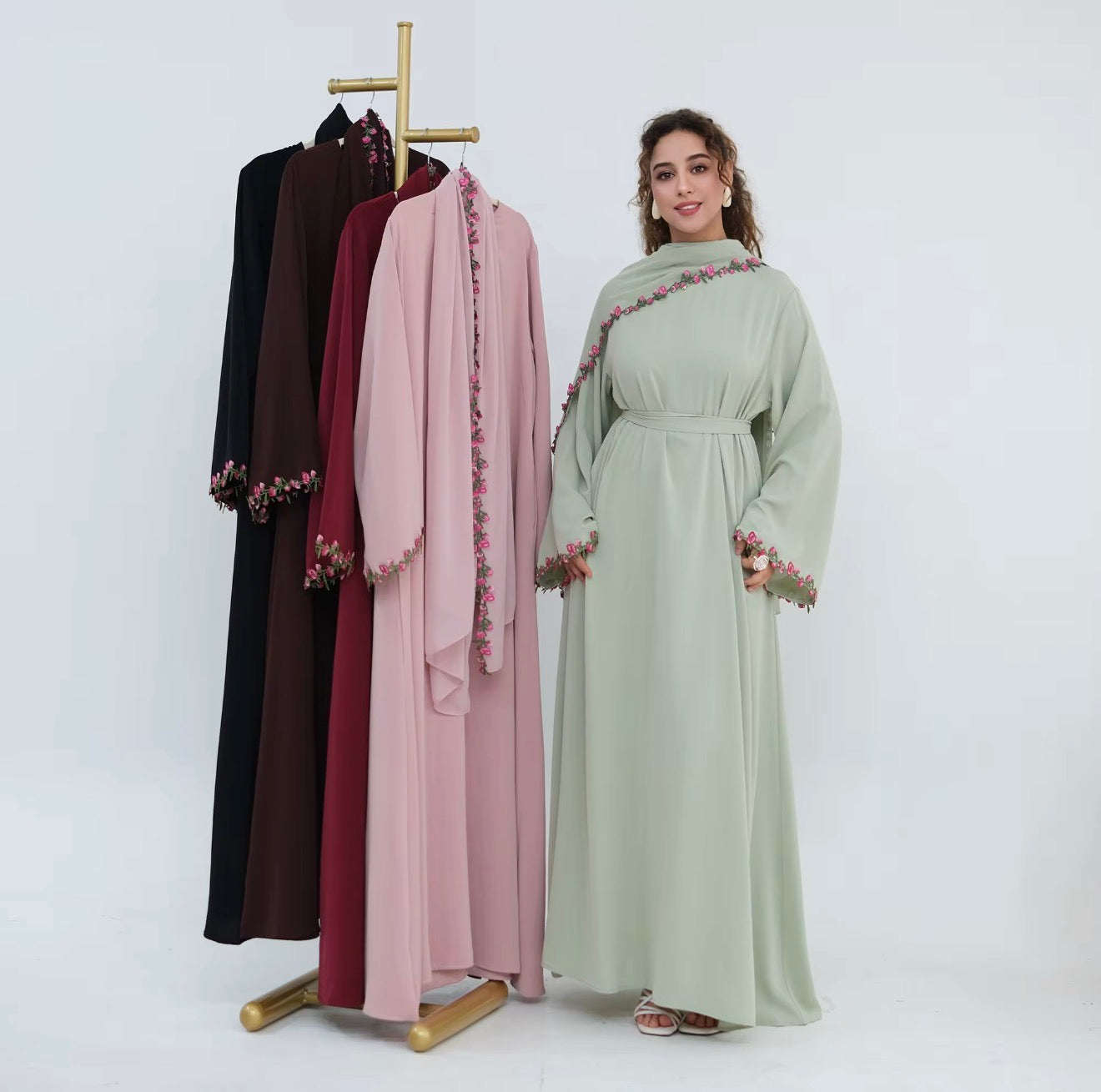 Layali Floral Elegance Abaya with Matching Hijab