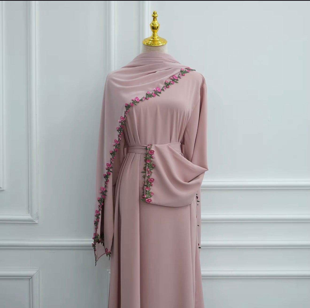 Layali Floral Elegance Abaya with Matching Hijab