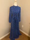 Blue Floral Modest Maxi Dress with Waist Tie