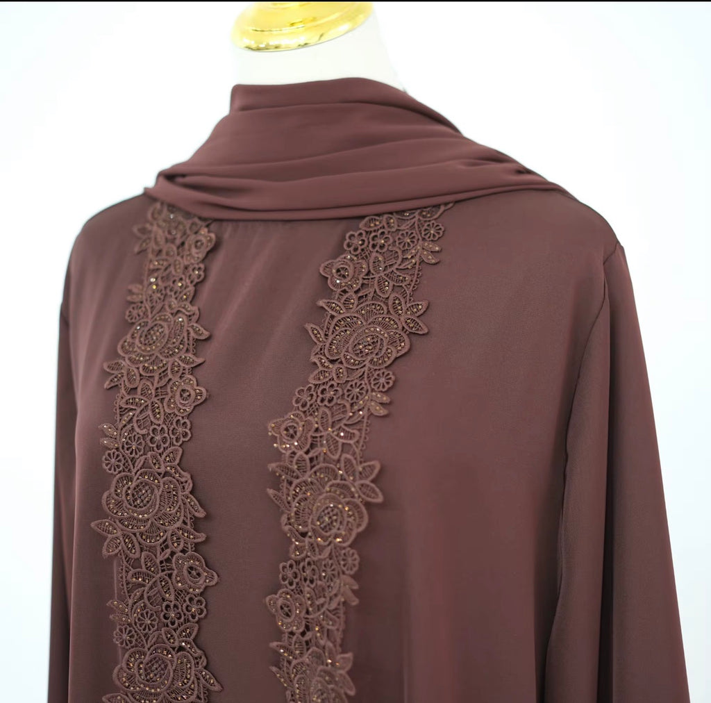 Layali Luxe Lace 3-Piece Abaya Set