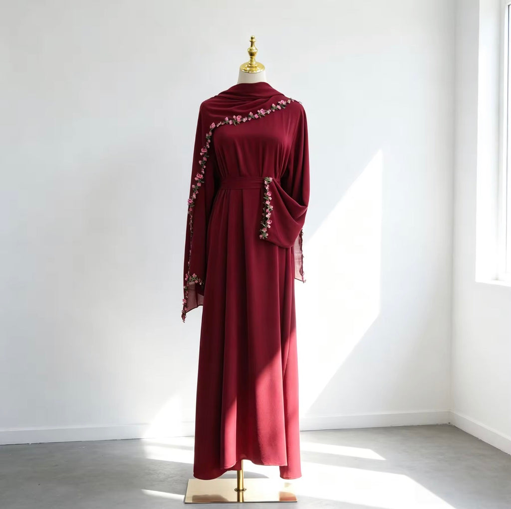 Layali Floral Elegance Abaya with Matching Hijab