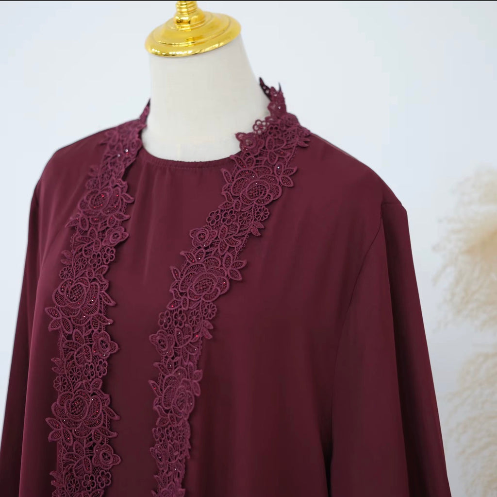 Layali Luxe Lace 3-Piece Abaya Set