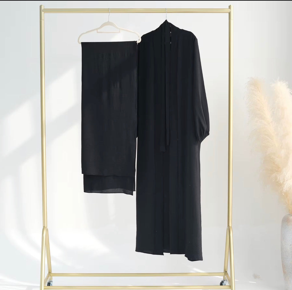 Layali Luxe 3-Piece Jazz Fabric Abaya Set with Matching Hijab