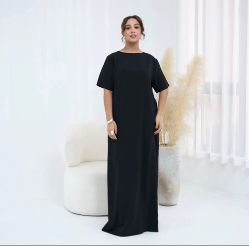 Layali Essential Nida Inner Maxi Dress – Modest Short Sleeve Slip Dress