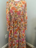 Pink Floral Modest Maxi Dress with Waist Tie