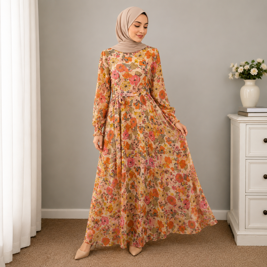 Pink Floral Modest Maxi Dress