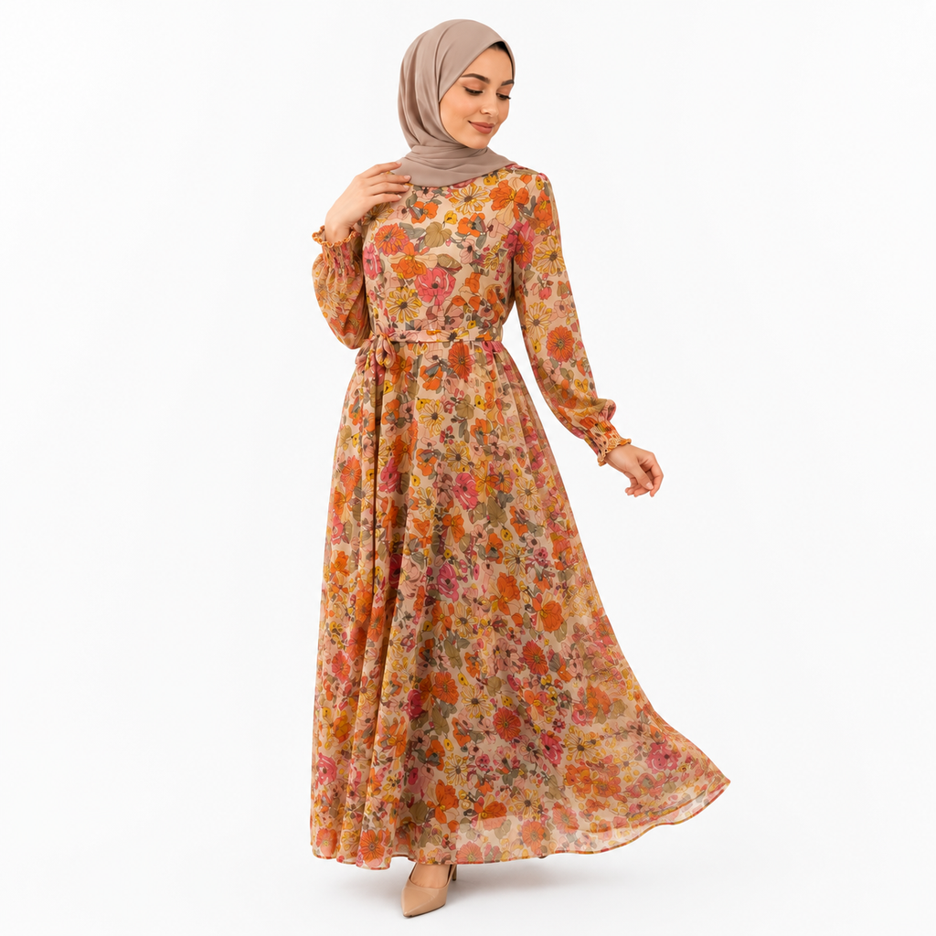 Pink Floral Modest Maxi Dress