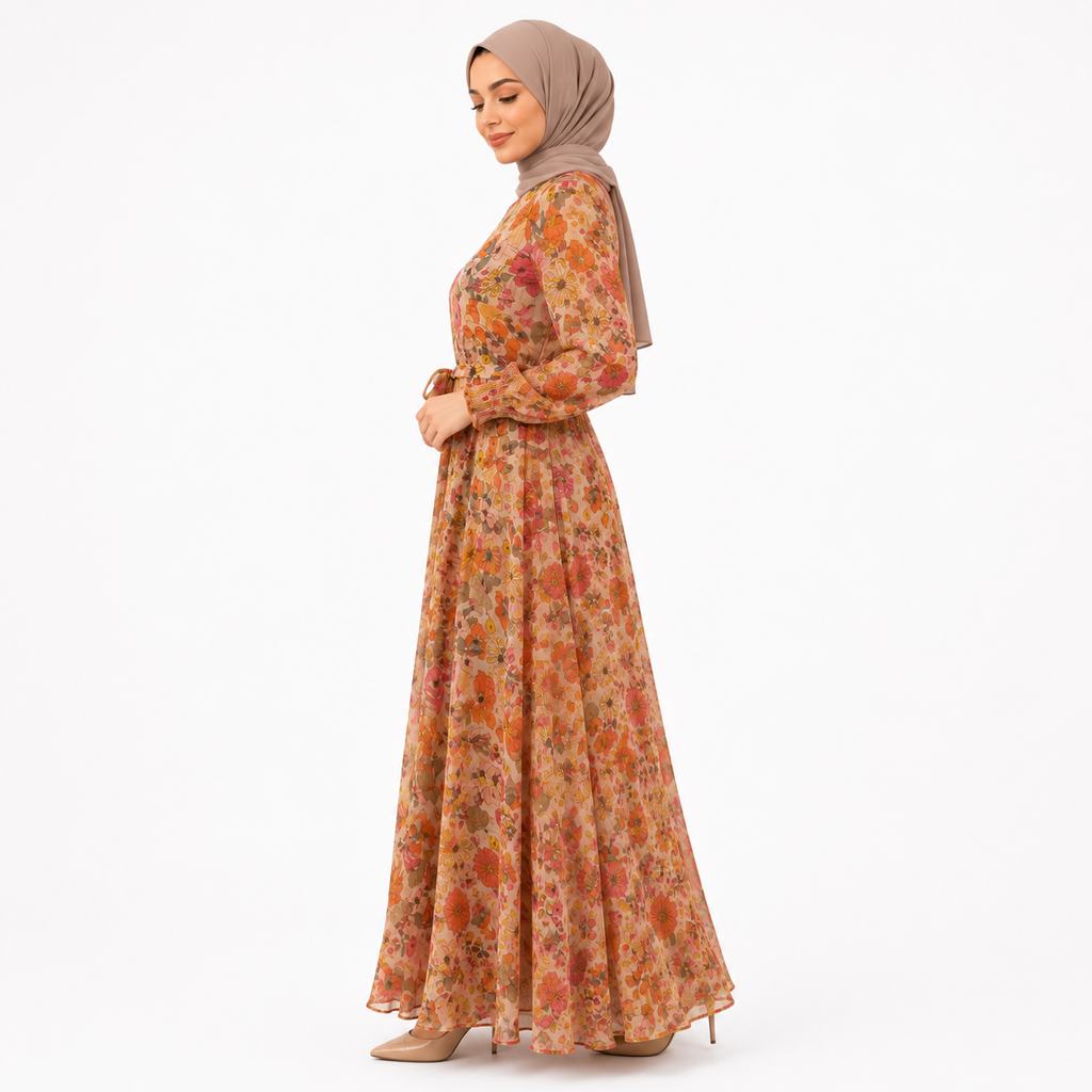 Pink Floral Modest Maxi Dress